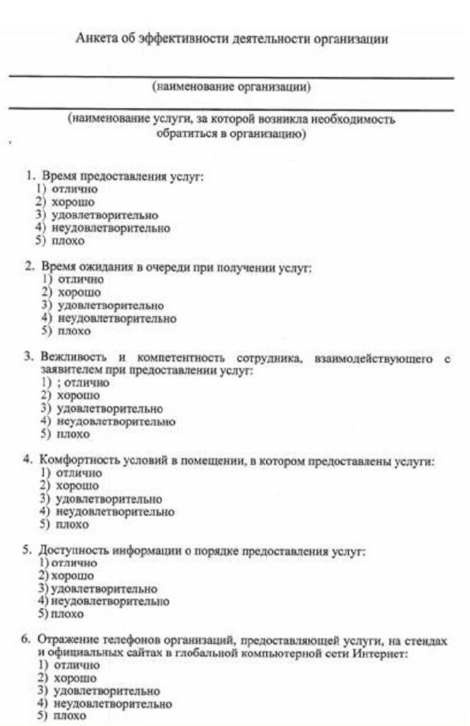 Уважаемые посетители! Просим Вас заполнить анкету для изучения качества предоставления услуг!