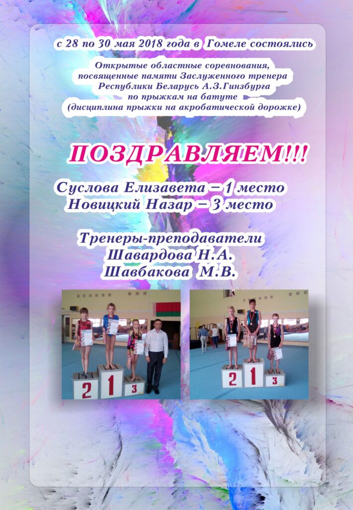 с 28 по 30 мая 2018 года, г.Гомель Открытые областные соревнования памяти А.З.Гинзбурга